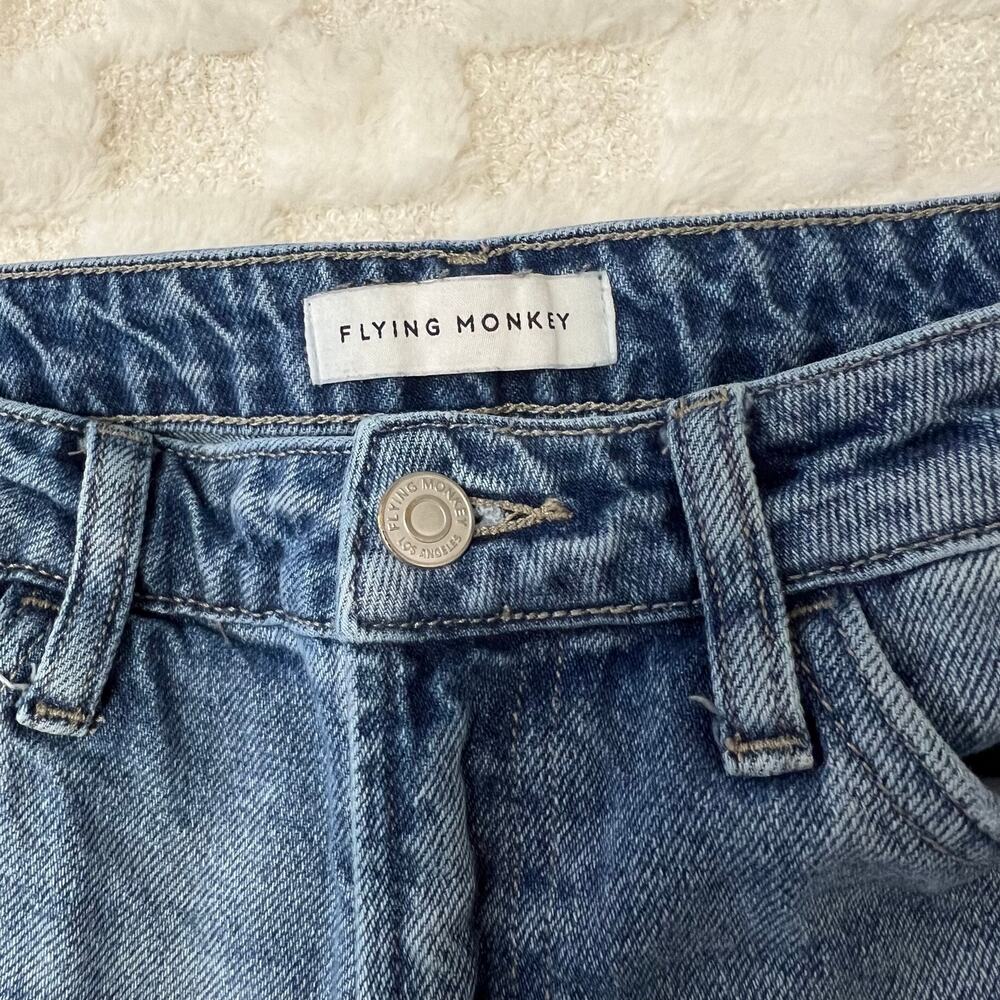 Flying Monkey Distressed Straight Leg Jeans Womens 28 Cropped Raw Hem Ripped - Picture 3 of 11
